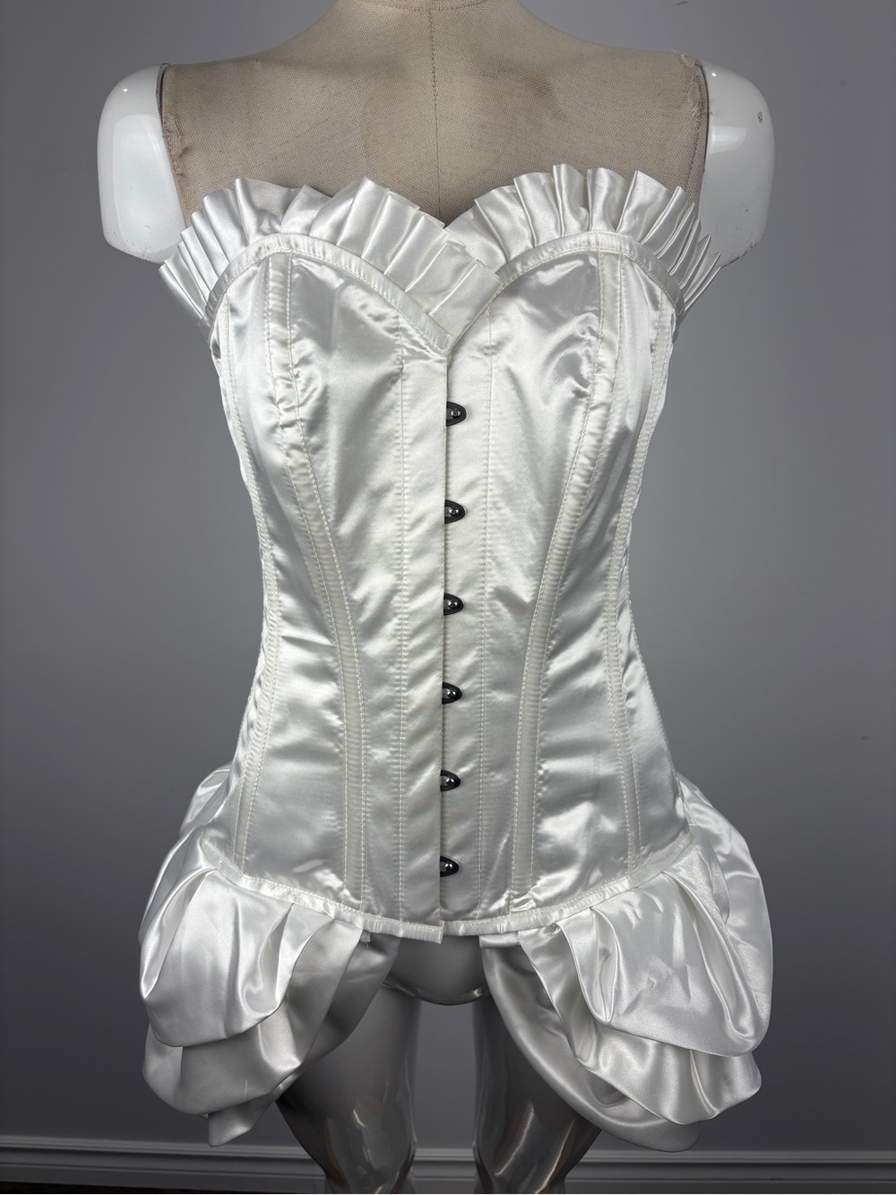 White Satin Ruffle Peplum Corset  Bridal Renaissance Cottagecore Bustier S